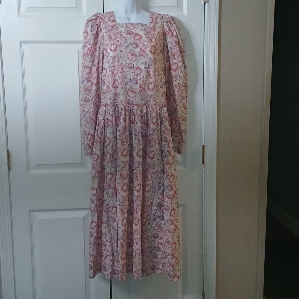 Laura Ashley Vintage 80s cotton blend floral dress pinks and purples Sz 14  NWOT